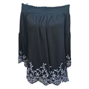 WHBM -1661 White House Black Market Off Shoulder Embroidered Blouse‎ Black S